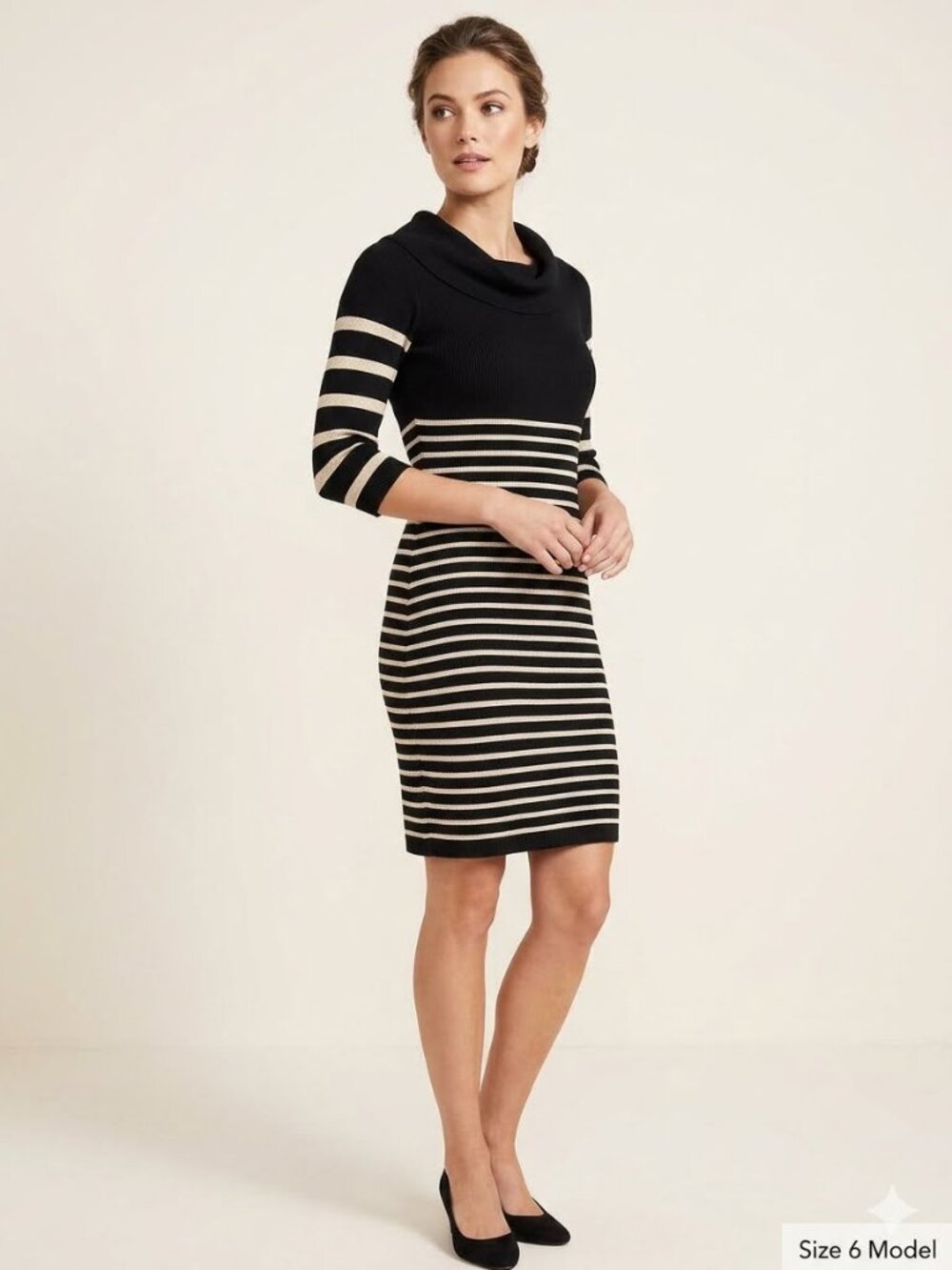 Bebe cowl neck knit midi/knee-length sweater dress, size M
